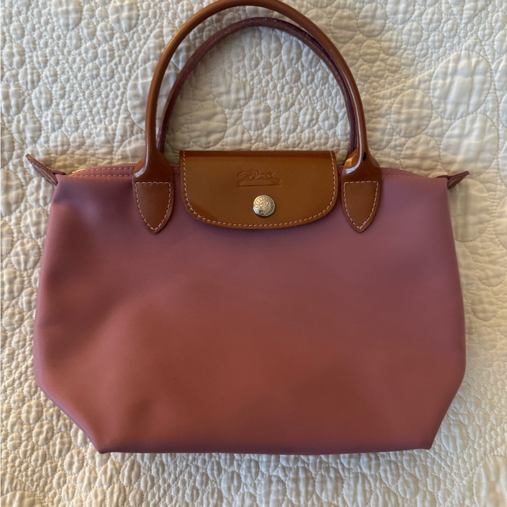 Longchamp Pink Tote with Patent Leather